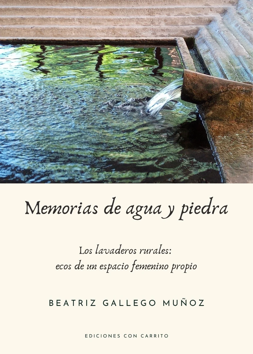Portada del libro. En la parte superior, el detalle de un lavadero de piedra con un chorro de agua cayendo